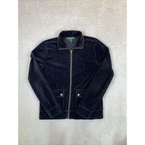 Lauren Ralph Lauren Velour Track Jacket Women's Petite Medium PM Black Full Zip